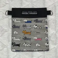ナースポーチ・オーガナイザー（ハンドメイド） 合皮&ラミネート（猫柄グレー）