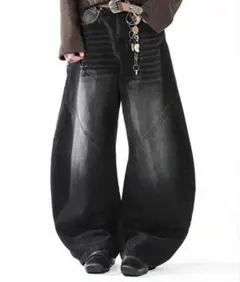 ワイドレッグデニムパンツ ダークグレー