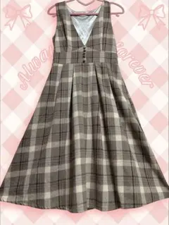 axes femme♡Vネックチェック柄ワンピース