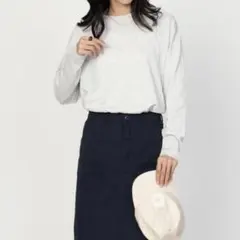 NAVY ベーシック裾ラウンド長袖Tシャツ ロンＴ グレーのサムネイル