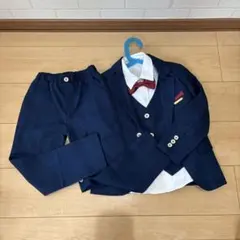 美品　ネイビー チェック柄 フォーマルスーツ タイ付　5点セット　110