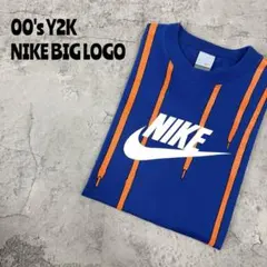 00's Y2K NIKE ビックロゴ　靴紐デザイン　ニックスカラーTシャツのサムネイル