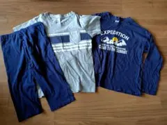 パジャマセット 140cm グレー ネイビー ストライプ