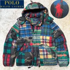極美品 ラルフローレン ダウンジャケット パッチワーク ホース刺繍 総柄 M