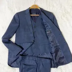 【美品】COMME CA ISM 3ピーススーツ セットアップ M ネイビー