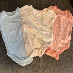 ロンパースセット 70cm 水色・ピンク花柄・ストライプ　まとめ売り