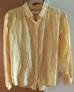ユニクロ リネンシャツ 長袖シャツ 襟付き レディース チェック柄 S シャツ