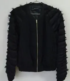 ZARA BASIC　フリンジ付き黒ジップアップブルゾン　ブラック　美品