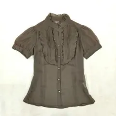 ブラウス 半袖 フリル ブラウン 森ガール