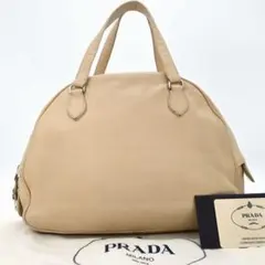 美品　PRADA　プラダ　ハンドバッグ　ボストンバッグ　金具　ロゴ　レザー　革