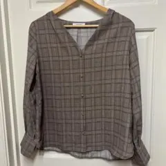 OPAQUE CLIP ブラウン系チェック長袖シャツ