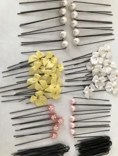 ヘアピン　Uピン　【まとめ売り】パール、リボン