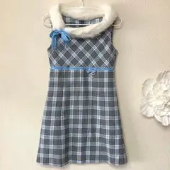 ポンポネットジュニア　ティペット付ワンピース S140cm グレー×水色　JSK