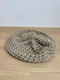 ベージュ 編み込み ベレー帽