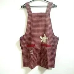 最終！【新品】ウサギ刺繍 赤い チェック エプロン キッチン キッズ 子供