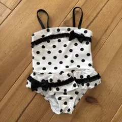 ベビー水着 白黒水玉 フリル付き