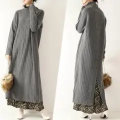 美品♡ spick&span カシミヤ混 ウールリブ マキシ丈　ニットワンピース