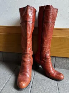 ブラウンレザー ロングブーツ ジッパー付き
