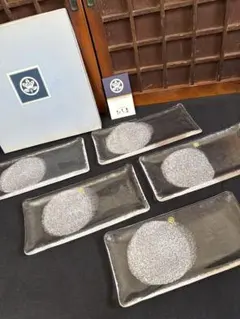 【未使用品】たち吉　あわ雪　長角皿　5枚セット　透明平皿のサムネイル