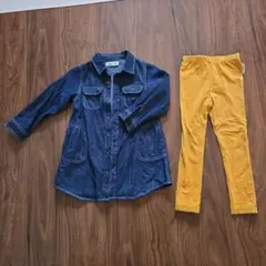 bobson デニムワンピース&イエローレギンスセット 110cm