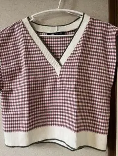 ZARA チェック柄 Vネックニットベスト S