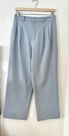 【ユニクロ】 タックワイドパンツ ブルー L