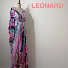 近年美品 LEONARD レオナール コットンストレッチ ワンピース 40