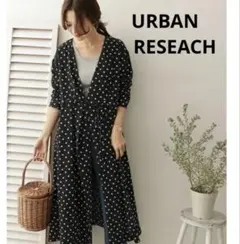 アーバンリサーチドアーズ 水玉 カシュクール 黒 ドット ガウンロングワンピース