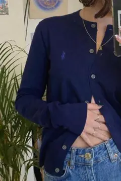 試着のみ】ポロラルフローレン 定番 ピマコットン カーディガン ネイビー ポニー