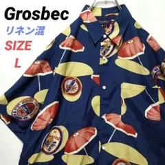 Grosbec　クローズベック　総柄シャツ　リネン混　ヴィンテージ　メンズ　Lのサムネイル