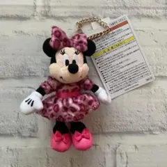 ディズニー ヒョウ柄 ミニー ぬいぐるみチャーム キーチェーン ピンク