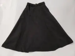 送料込に変更　コルザ　膝丈　フレアースカート　ベルト付き　ブラック　CY-9