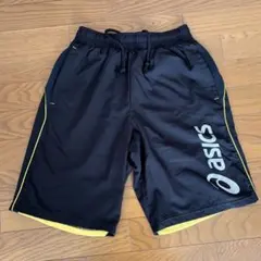 ASICS ショートパンツ Lサイズ　ブラック 黒 イエロー 黄色