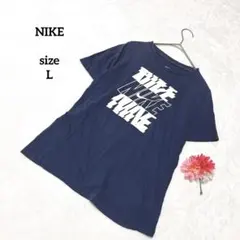 NIKE ナイキ プリントTシャツ 半袖Tシャツ ネイビー レディース ロゴ Lのサムネイル