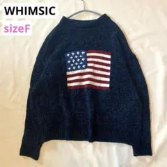 WHIMSIC UNISEXモールヤーンロゴニットプルオーバー 星条旗ネイビーのサムネイル
