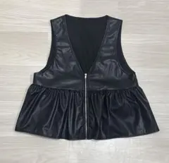 レザーベスト ペプラムデザイン 合皮