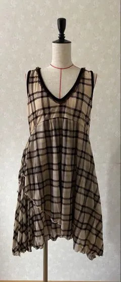 axes femme ジャンスカ ベージュ チェック フリル ガーリー