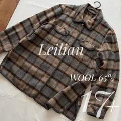 レリアン　ウール混チェック柄シャツジャケット 17+ 2XL 大きいサイズ