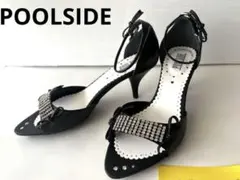 新品銀座かねまつ姉妹店プールサイドのラインストーン黒パンプス22.0サンダルのサムネイル