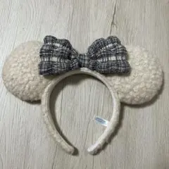 ミッキー　ミニー　カチューシャ ブルーチェックリボン