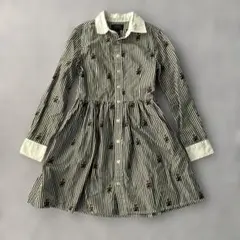 ラルフローレン 7 ポロベア刺繍 ストライプシャツワンピース　130