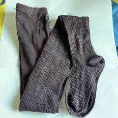 ダークブラウン リブ編みタイツ紫色