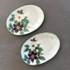 《ほぼ新品》美品【陶葊】京焼　清水焼　白掛彩草花　色絵付け　皿　鉄線　陶あん