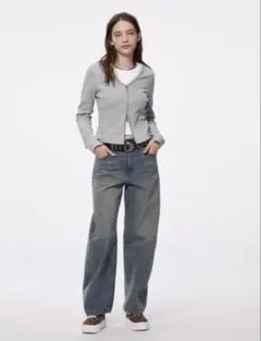 GU バレルレッグジーンズ ブルーS 標準丈