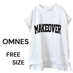 OMNESカレッジロゴTシャツ フレンチスリーブ 白 ゆったり 体型カバー 夏のサムネイル