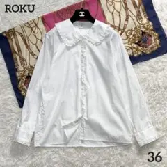 6 ROKU コットンフリルカラーショートスリーブシャツ 5分袖 ブラウス 