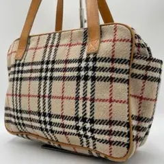 美品 BURBERRY ハンドバッグ ウール ベージュ ノバチェック