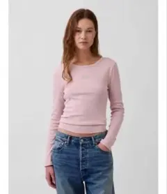 GAP リブクロップドロゴTシャツ