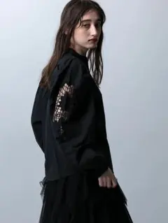 タイプライターレーススリーブブラウス(ブラック)