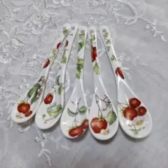 イチゴ柄 陶器製スプーン 5本セット